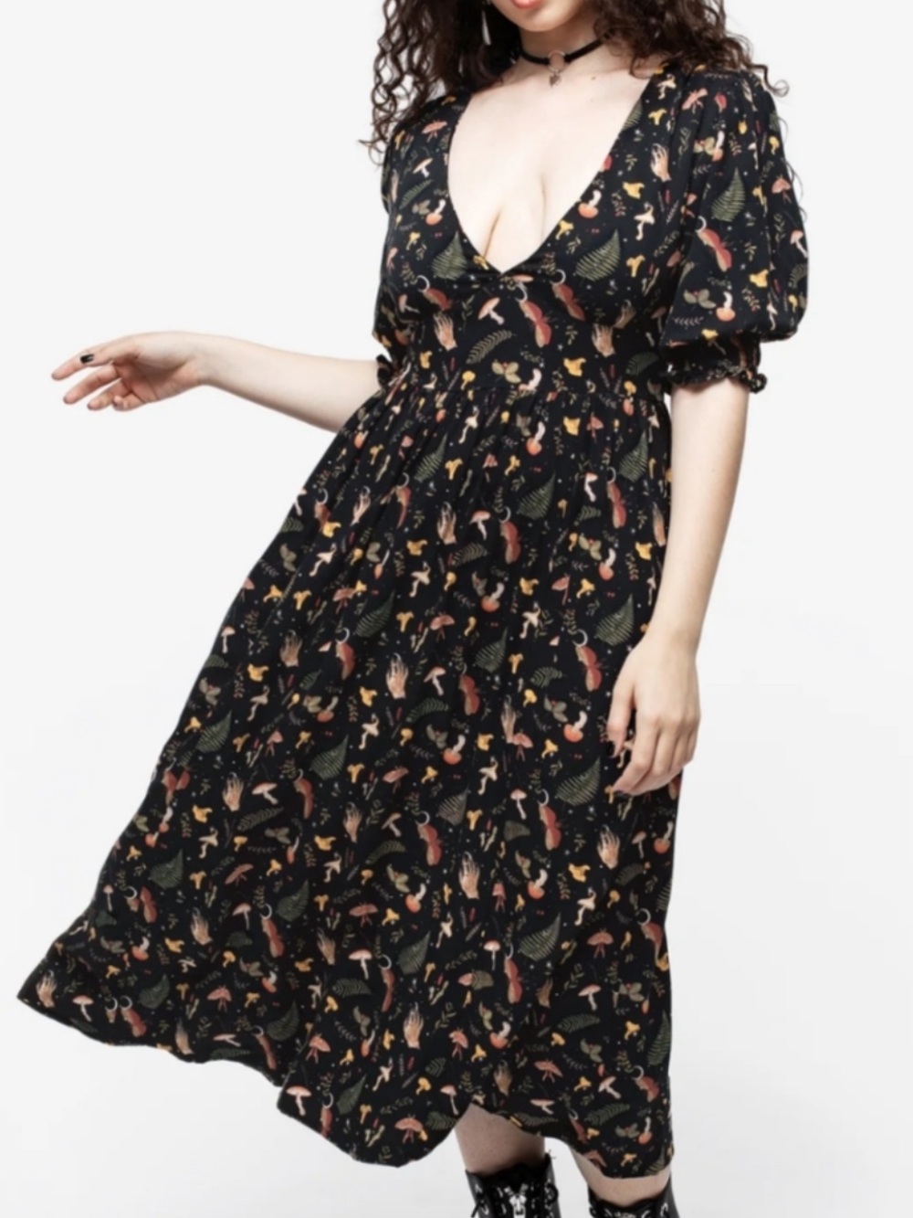 Disturbia Liviana Midi Dress Sz 16 Mushroom Occult Whimsigoth Witchy Forest